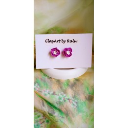 Cercei handmade Purple Flower, ClayArt by Ralu, Mov